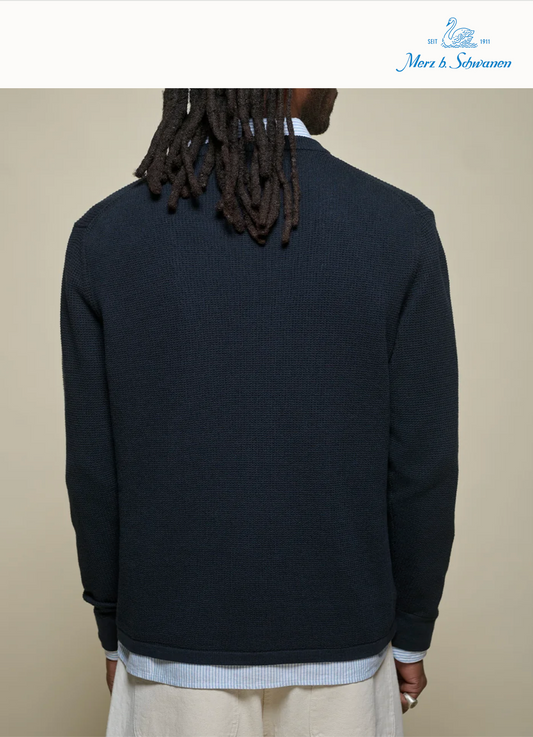 Merz b. Schwanen Lightweight Waffle Knit Sweater Dark Navy