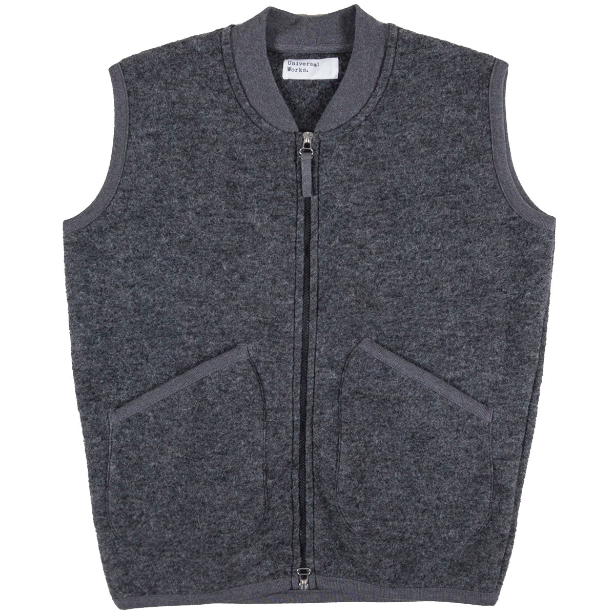 Universal Works Wool Fleece Zip Waistcoat Grey Marl