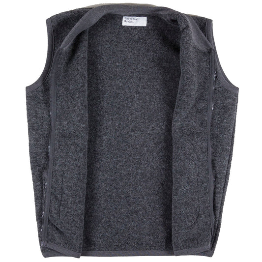 Universal Works Wool Fleece Zip Waistcoat Grey Marl