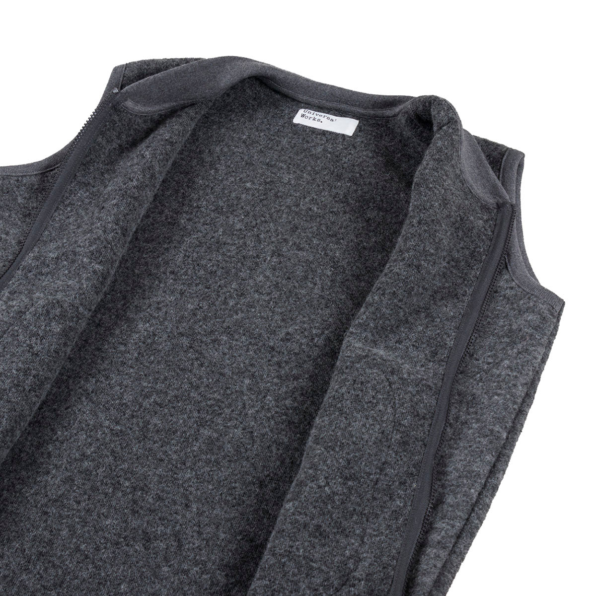 Universal Works Wool Fleece Zip Waistcoat Grey Marl