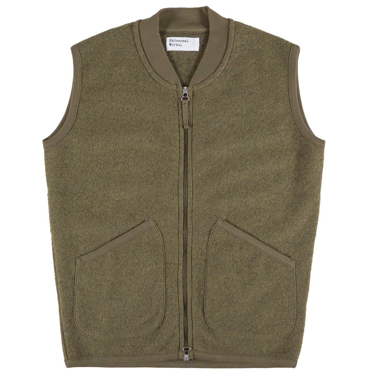 Universal Works Wool Fleece Zip Waistcoat Lovat