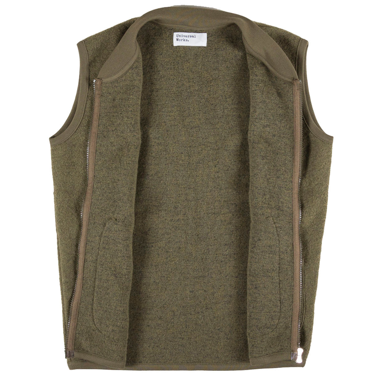 Universal Works Wool Fleece Zip Waistcoat Lovat