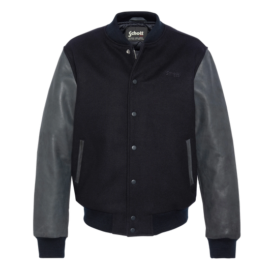 Schott LCUSA Leather/Wool Varsity Jacket Navy/Navy