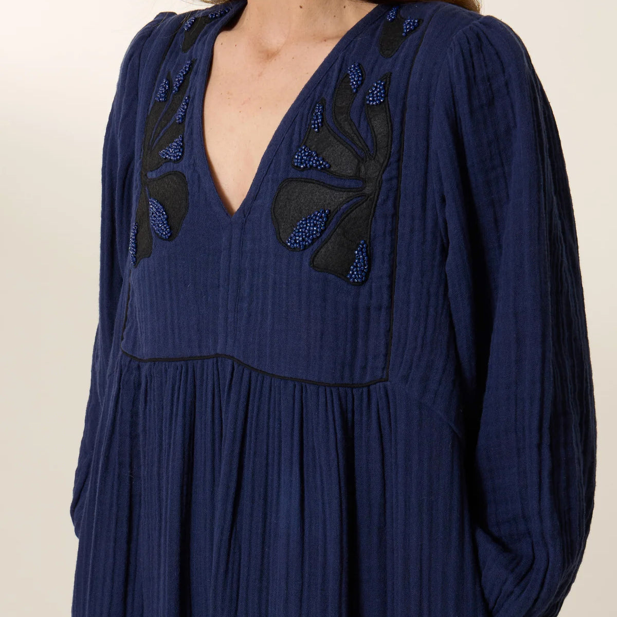 Leon & Harper Romaine Beads Dress Navy