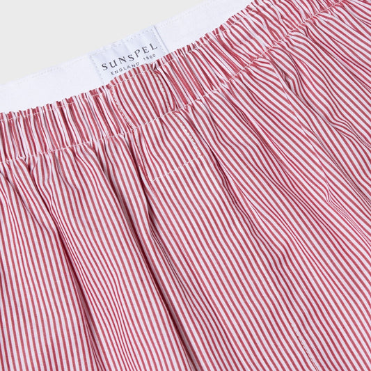 Sunspel Boxer Short White/Red/Navy Pinstripe