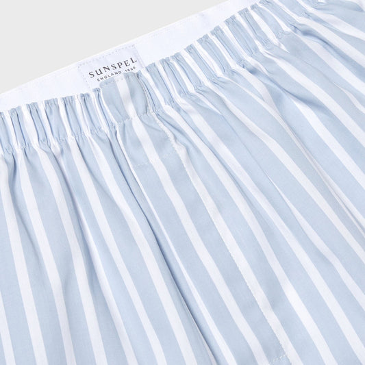Sunspel Classic Boxer Shorts Sky Blue/White