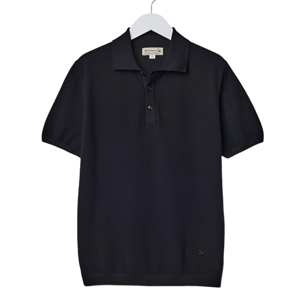 Merz b. Schwanen Knitted Polo Deep Black