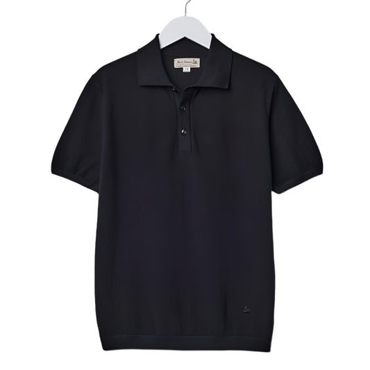 Merz b. Schwanen Knitted Polo Deep Black