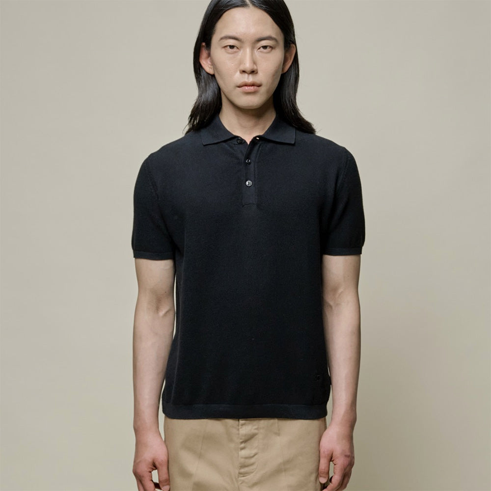 Merz b. Schwanen Knitted Polo Deep Black