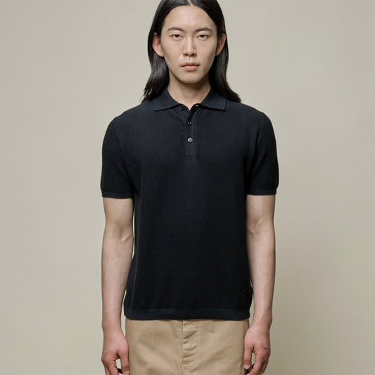 Merz b. Schwanen Knitted Polo Deep Black