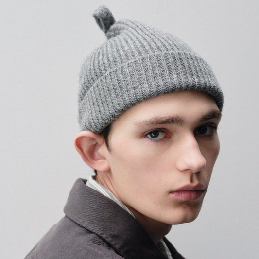 MHL Simple Ribbed Wool Beanie School Grey