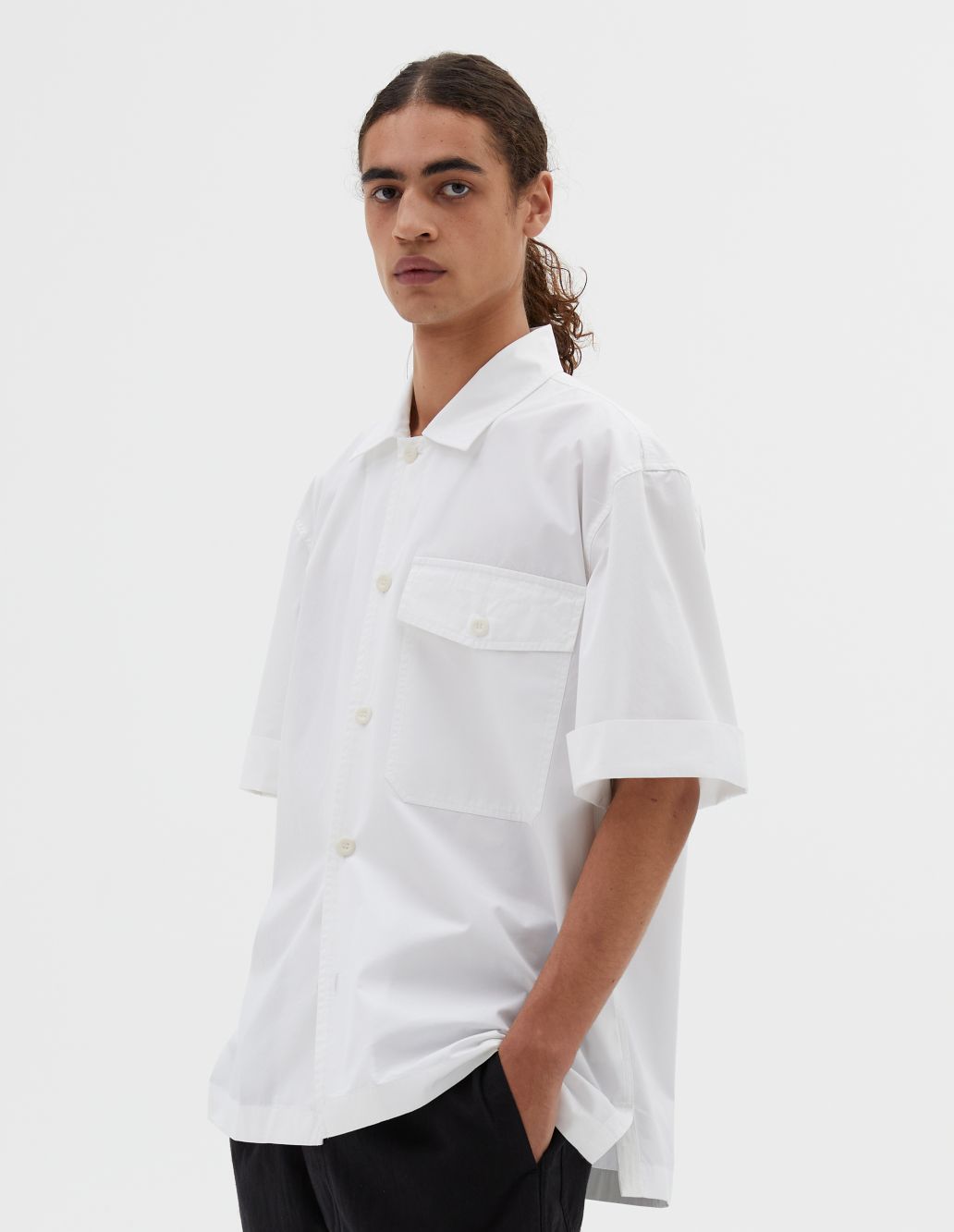MHL SS Flap Pocket  Shirt Fine Cotton White