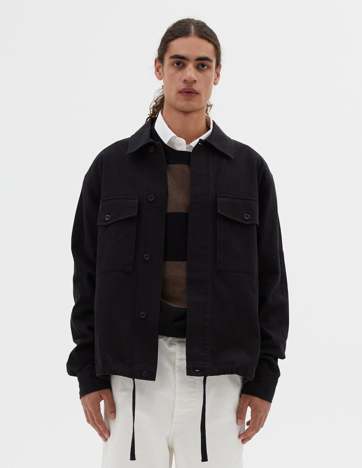 MHL Padded Drawcord Jacket  Cotton Hemp Twill Black