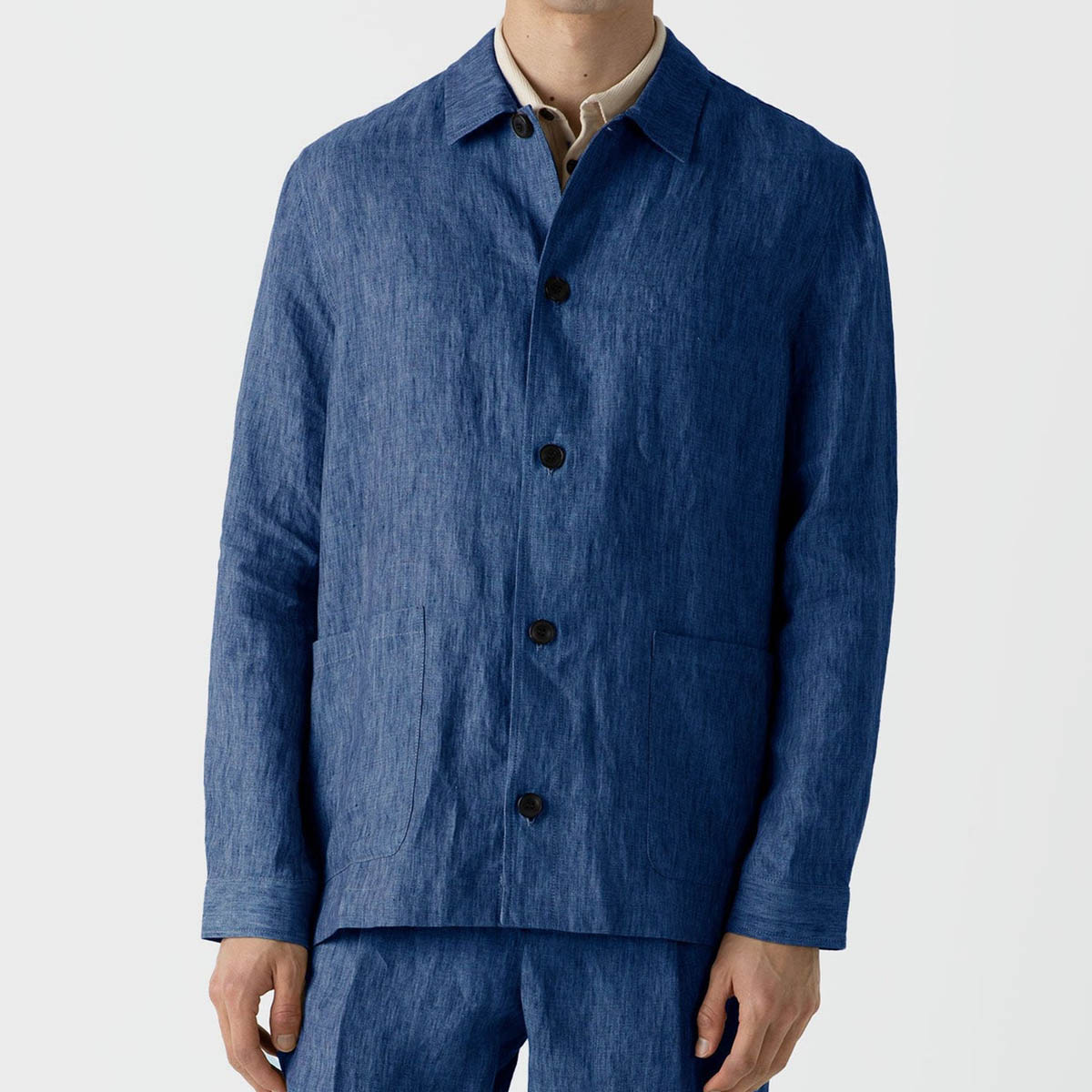 Sunspel Linen Twin Pocket Jacket Blue Melange
