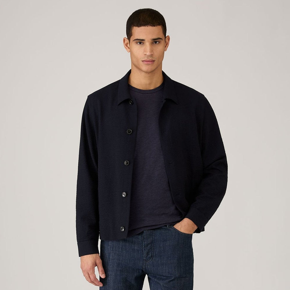 Sunspel Lightweight Wool Seersucker Jacket Navy