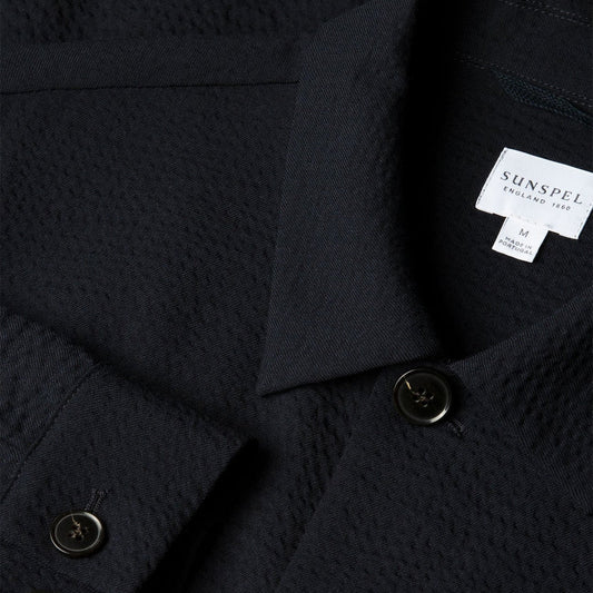Sunspel Lightweight Wool Seersucker Jacket Navy