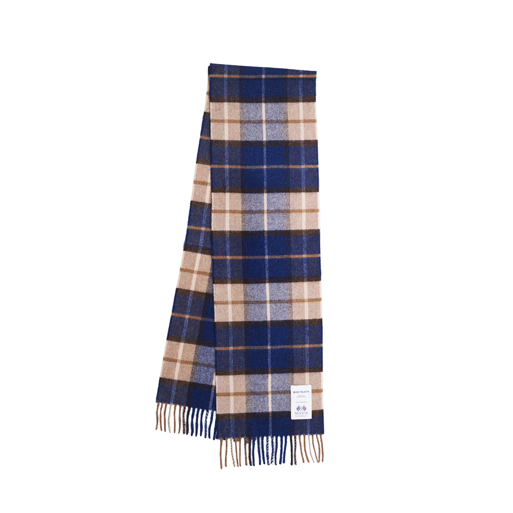 Norse Projects Norse Moon Merino Lambswool Checked Scarf Estate Blue