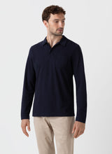 Load image into Gallery viewer, Sunspel Cotton Riviera Long Sleeve Polo Shirt Navy
