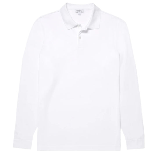 Sunspel Long Sleeve Piqué Polo Shirt White