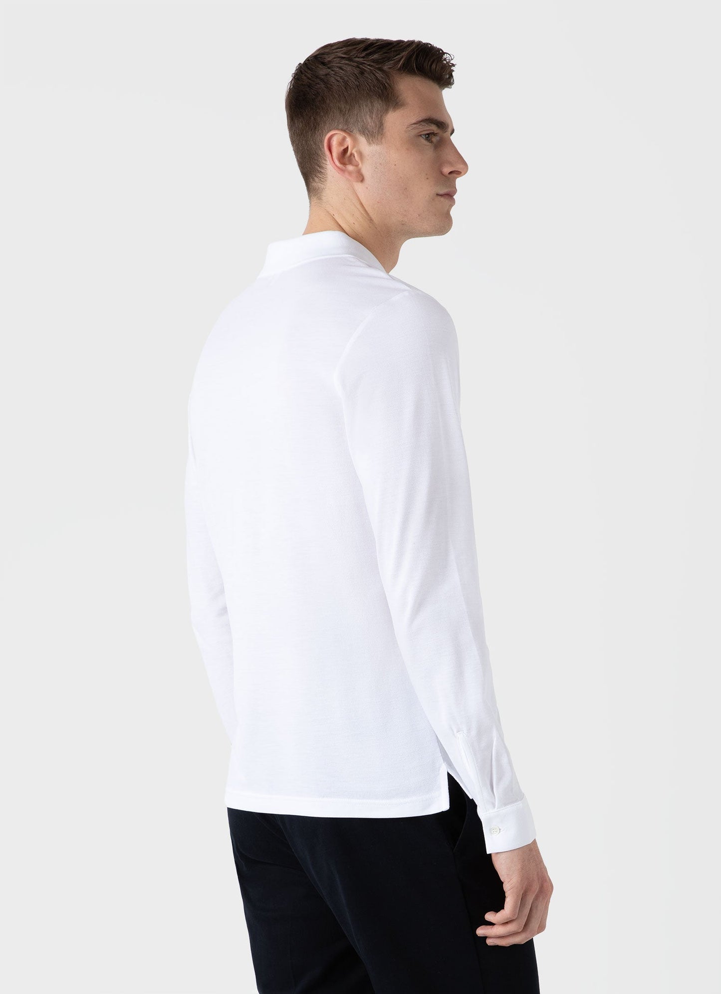 Sunspel Long Sleeve Piqué Polo Shirt White