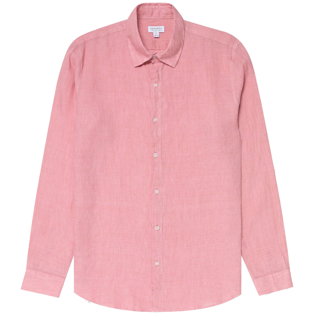 Sunspel Linen LS Shirt Shell Pink