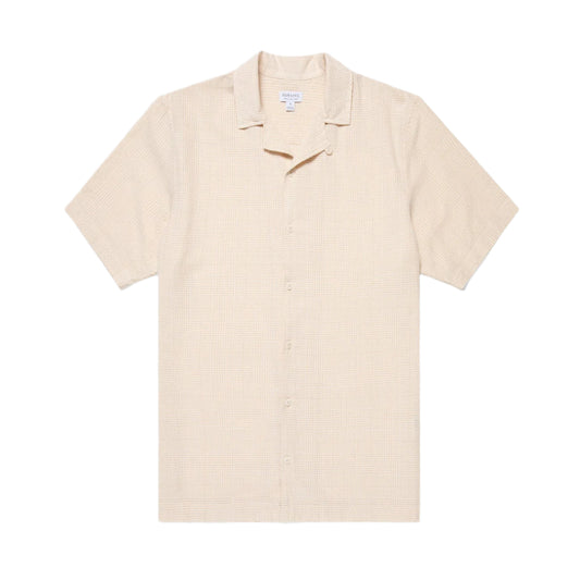Sunspel Loose Weave Check Camp Collar Shirt Ecru