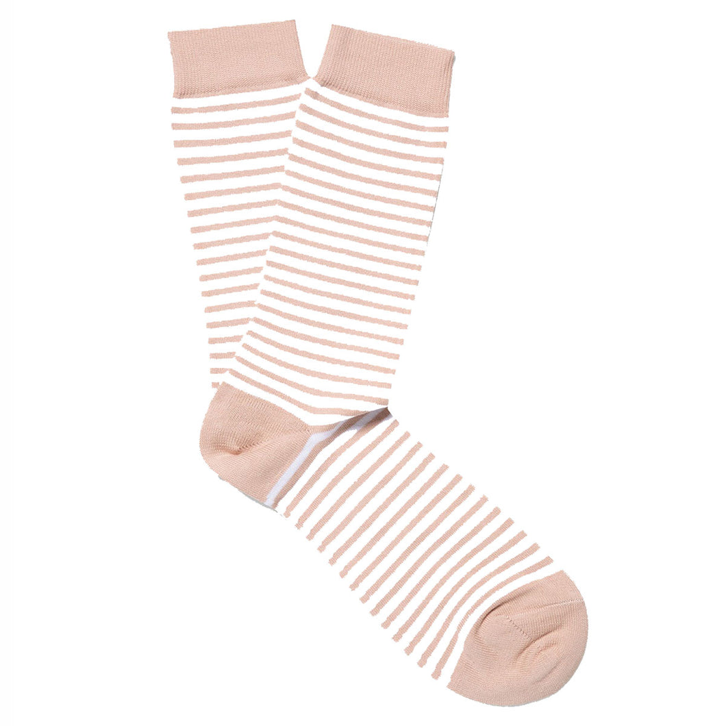 Sunspel Cotton Socks Shell Pink - White English Stripe