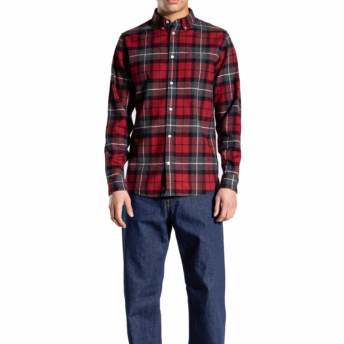 Norse Projects Anton Brushed Flannel Check Burgundy