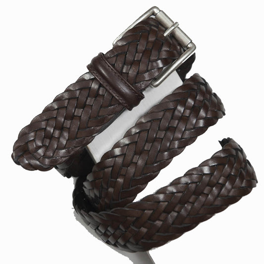Andersons Classic Woven Leather Belt Dark Brown