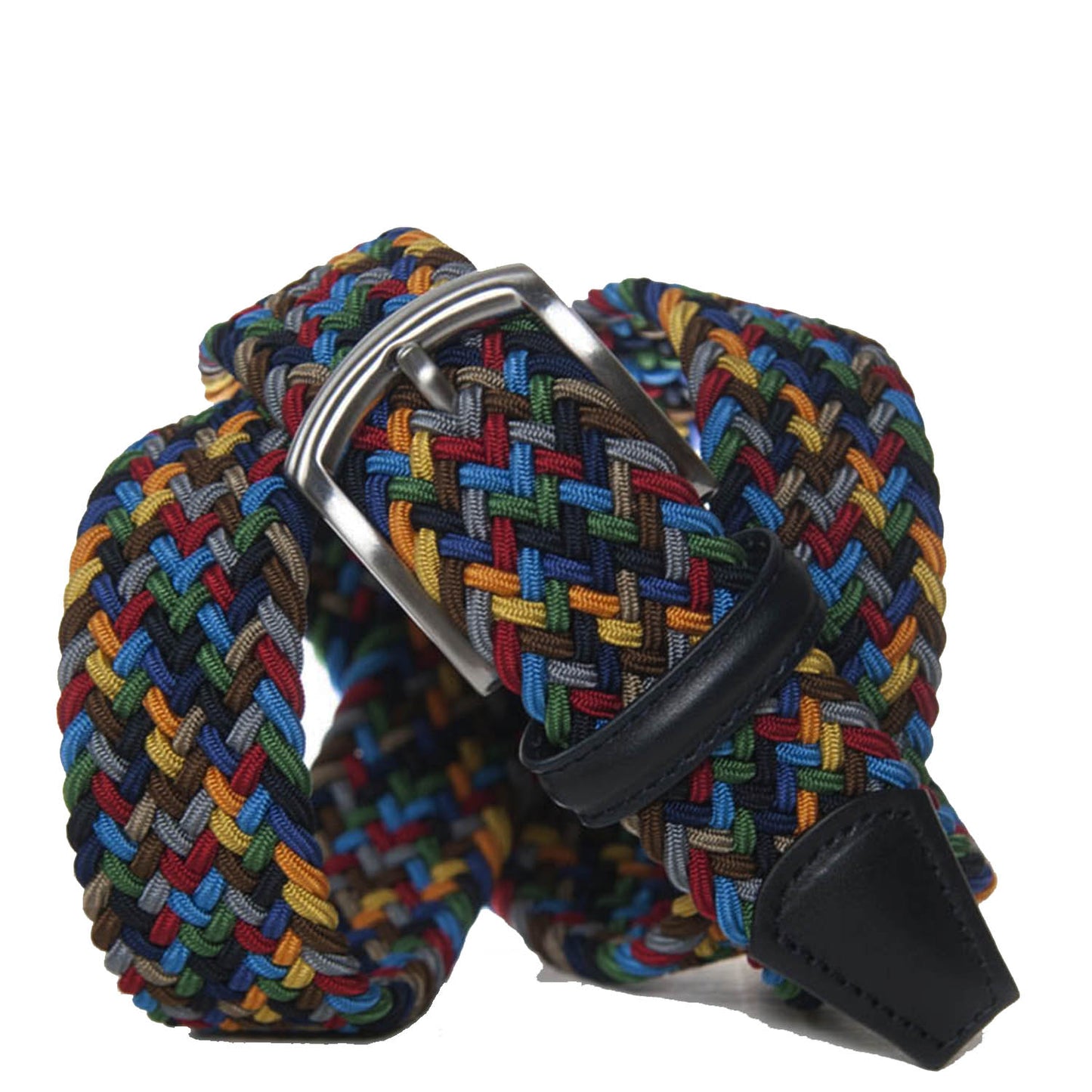 Andersons Classic Elastic Woven Belt Navy/Orange/Yellow/Aqua/Brown