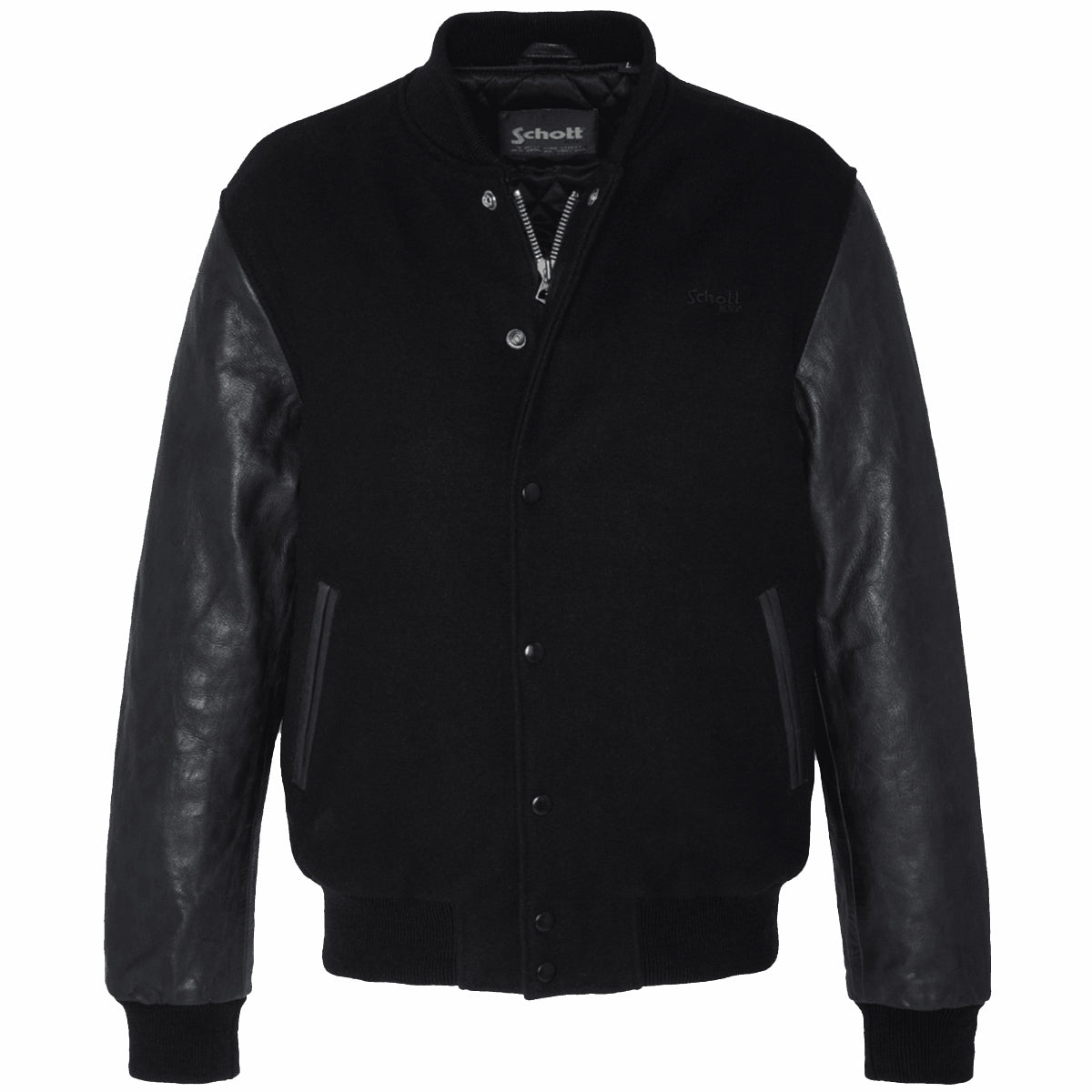 Schott LCUSA Leather/Wool Varsity Jacket Black/Black