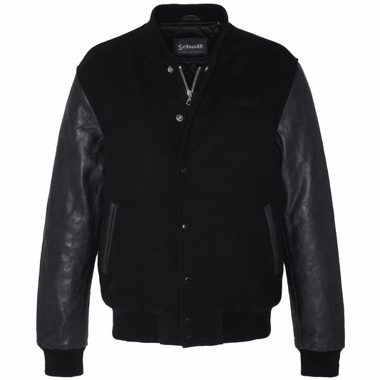 Schott LCUSA Leather/Wool Varsity Jacket Black/Black