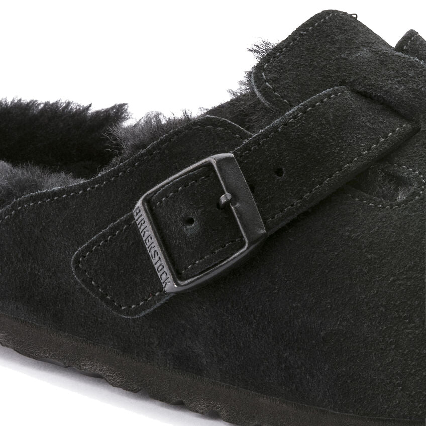 Birkenstock Boston Shearling Suede Leather Black Narrow Fit