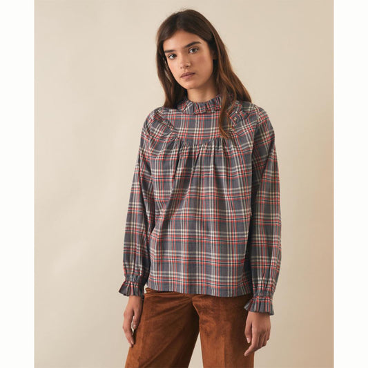 Leon & Harper Cale Check Blouse Grey