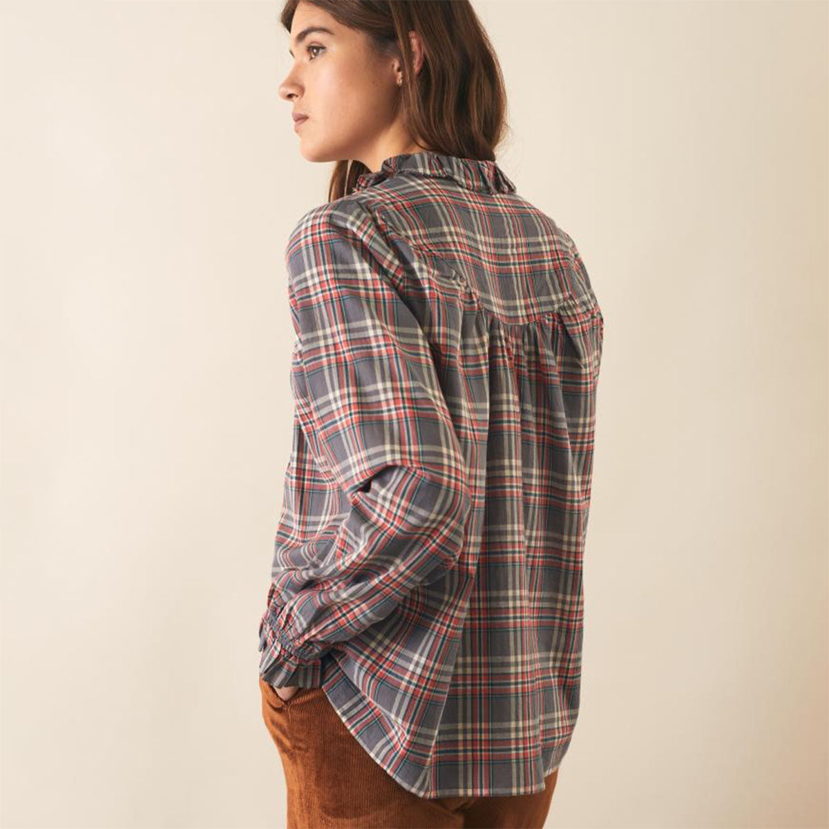 Leon & Harper Cale Check Blouse Grey