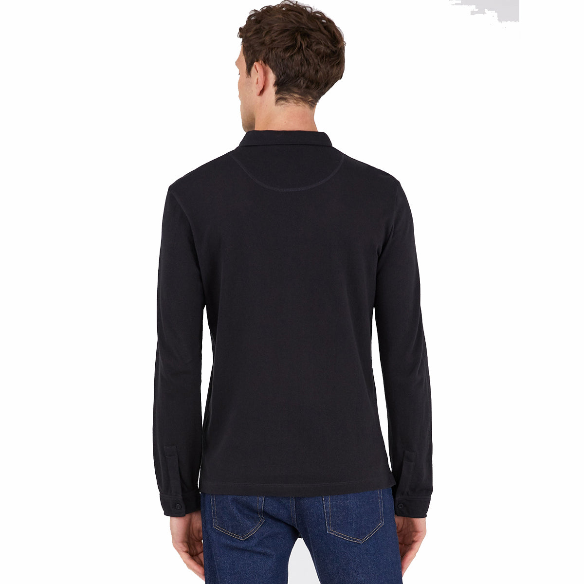 Sunspel Cotton Riviera Long Sleeve Polo Shirt Black