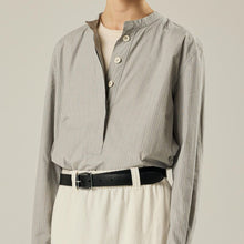 Load image into Gallery viewer, MHL W&#39; Fly Placket Swing Shirt PJ Stripe Grey / Black
