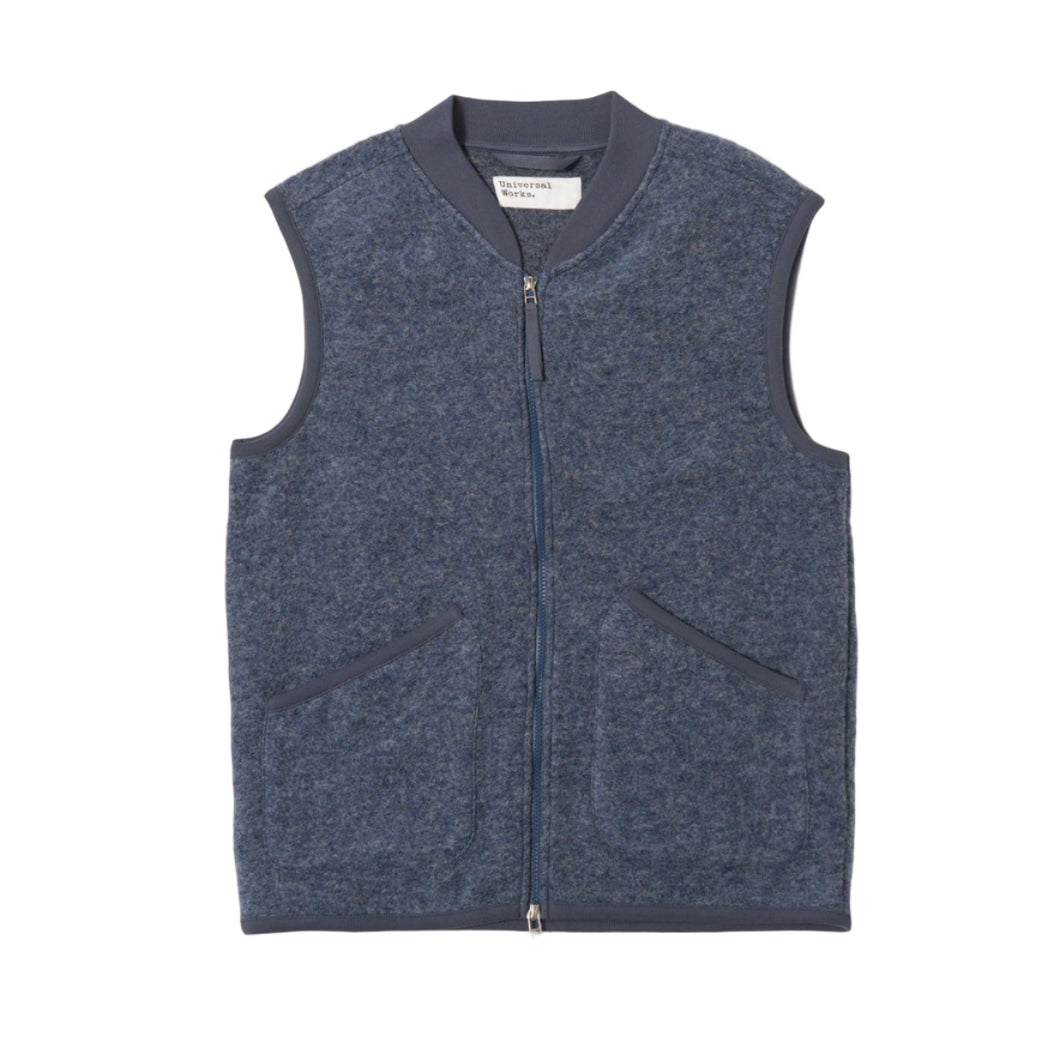 Universal Works Wool Fleece Zip Waistcoat Slate Blue