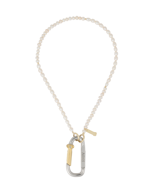 Aries Mini Carabiner Pearl Necklace Pearl