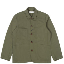 Load image into Gallery viewer, Universal Works Bakers Jacket Light Olive Twill
