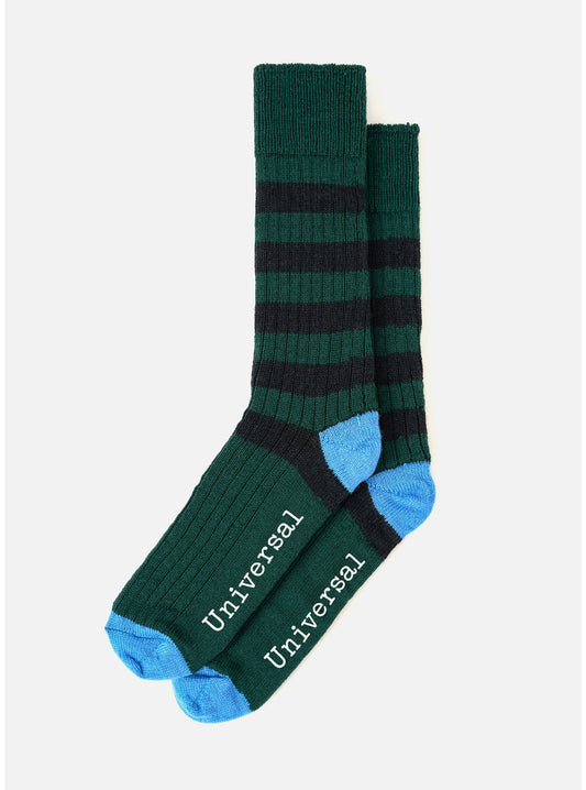 Universal Works Wool Games Sock Green/Black