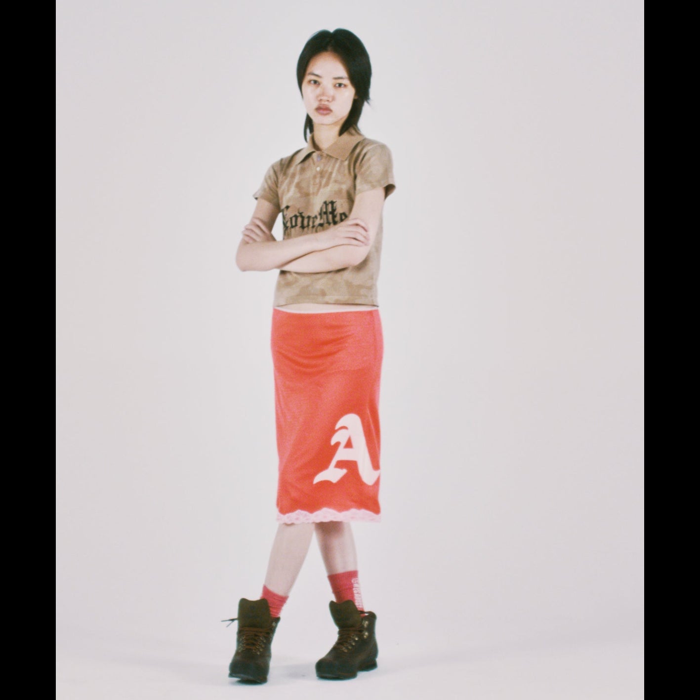 Aries Gothic Lace Airtex Midi Skirt Hot Pink