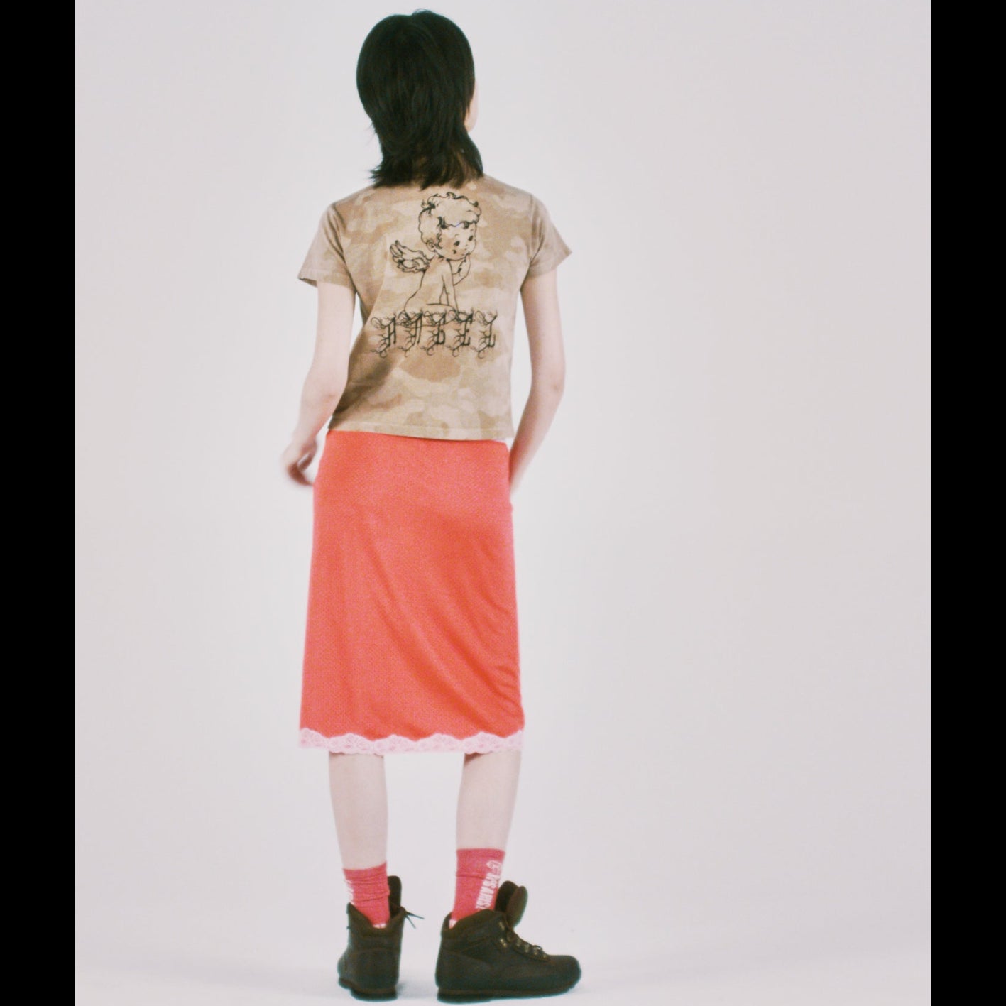 Aries Gothic Lace Airtex Midi Skirt Hot Pink