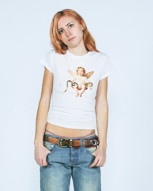 Aries Lil Cherub Cap Sleeve Tee Off White