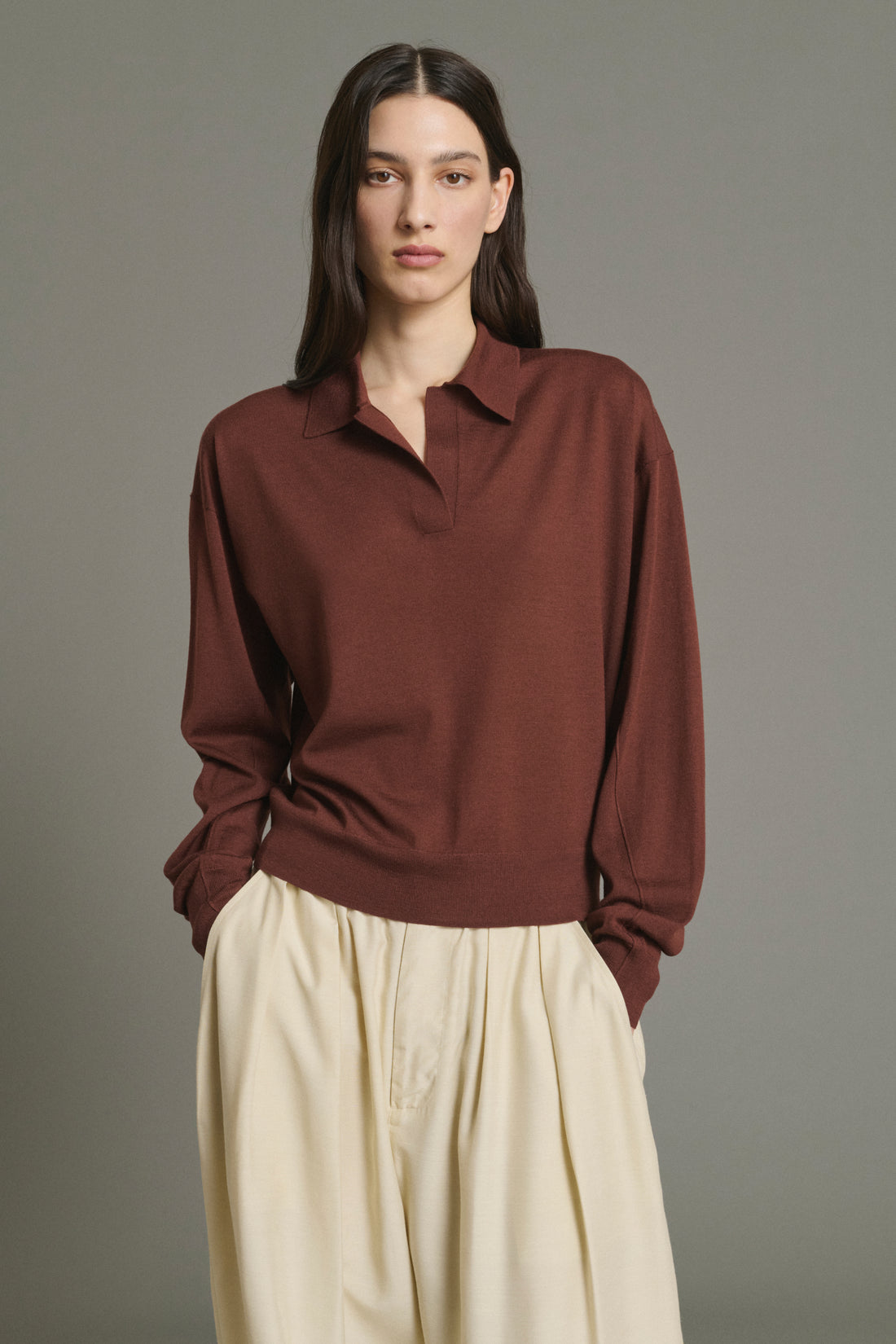 Soeur Fleming Long-sleeved Merino Polo Brown