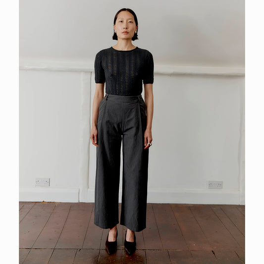 Cawley Studio Japanese Stitch Cotton Georgia Trouser Washed Black