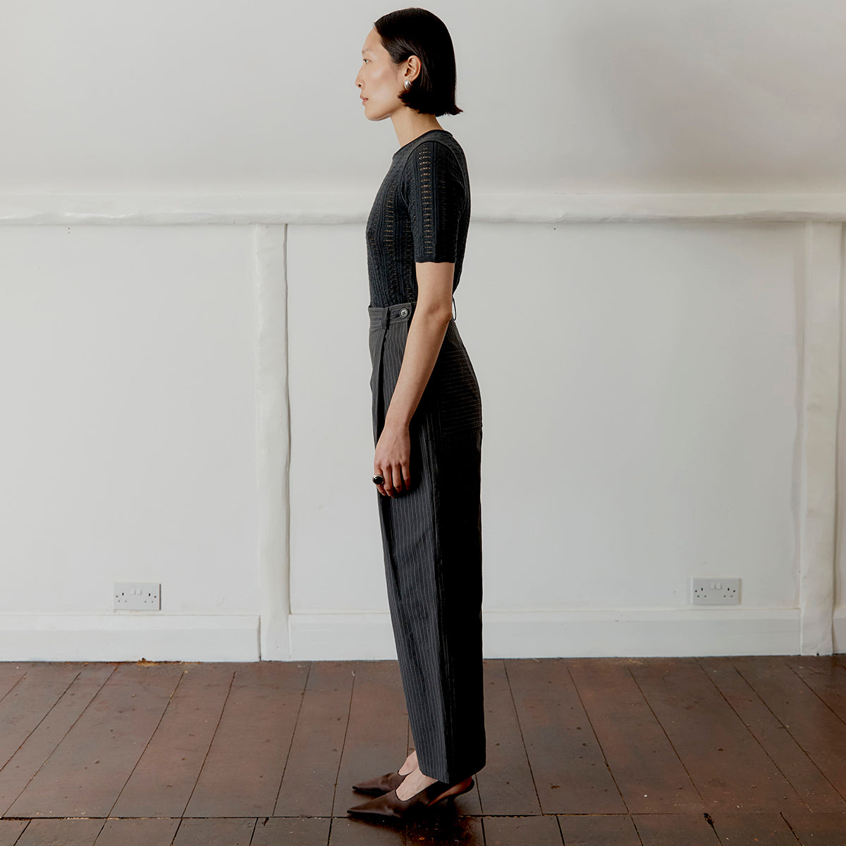 Cawley Studio Japanese Stitch Cotton Georgia Trouser Washed Black