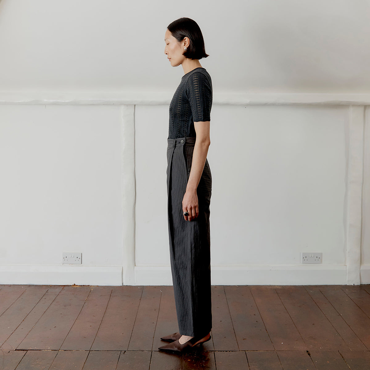 Cawley Studio Japanese Stitch Cotton Georgia Trouser Washed Black