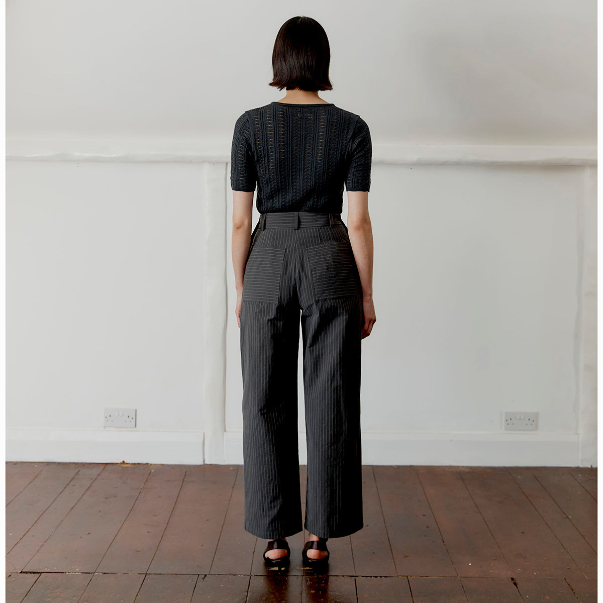 Cawley Studio Japanese Stitch Cotton Georgia Trouser Washed Black