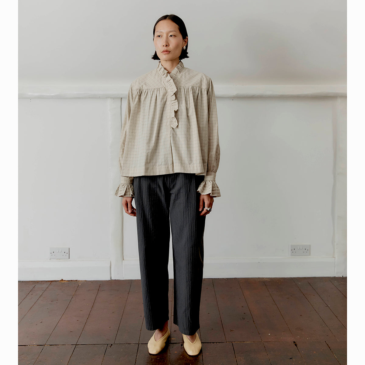 Cawley Studio Japanese Seersucker Sophie Shirt Natural Check